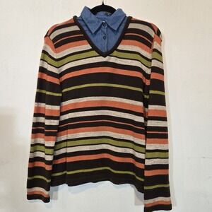 Breckenridge Faux Buttonup Pullover Twofer Top 100% Cotton